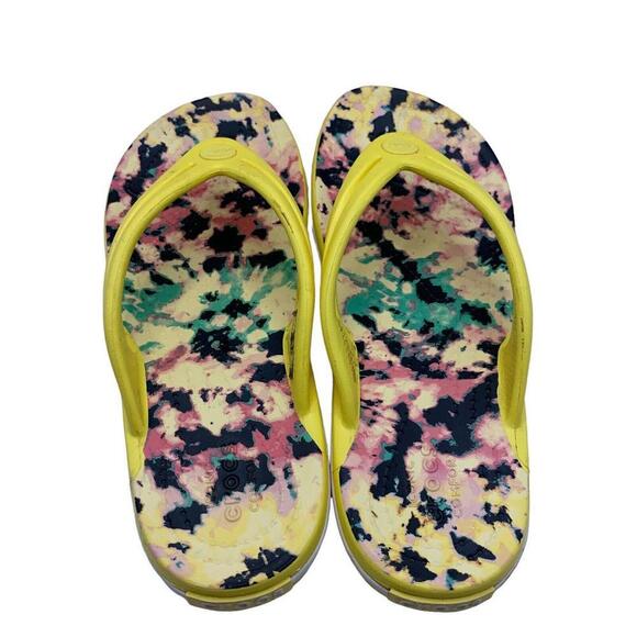 Crocs Womens Toe Post Flip Flop Yellow Floral Tie Dye Boho Summer Shoes … - Picture 3 of 5